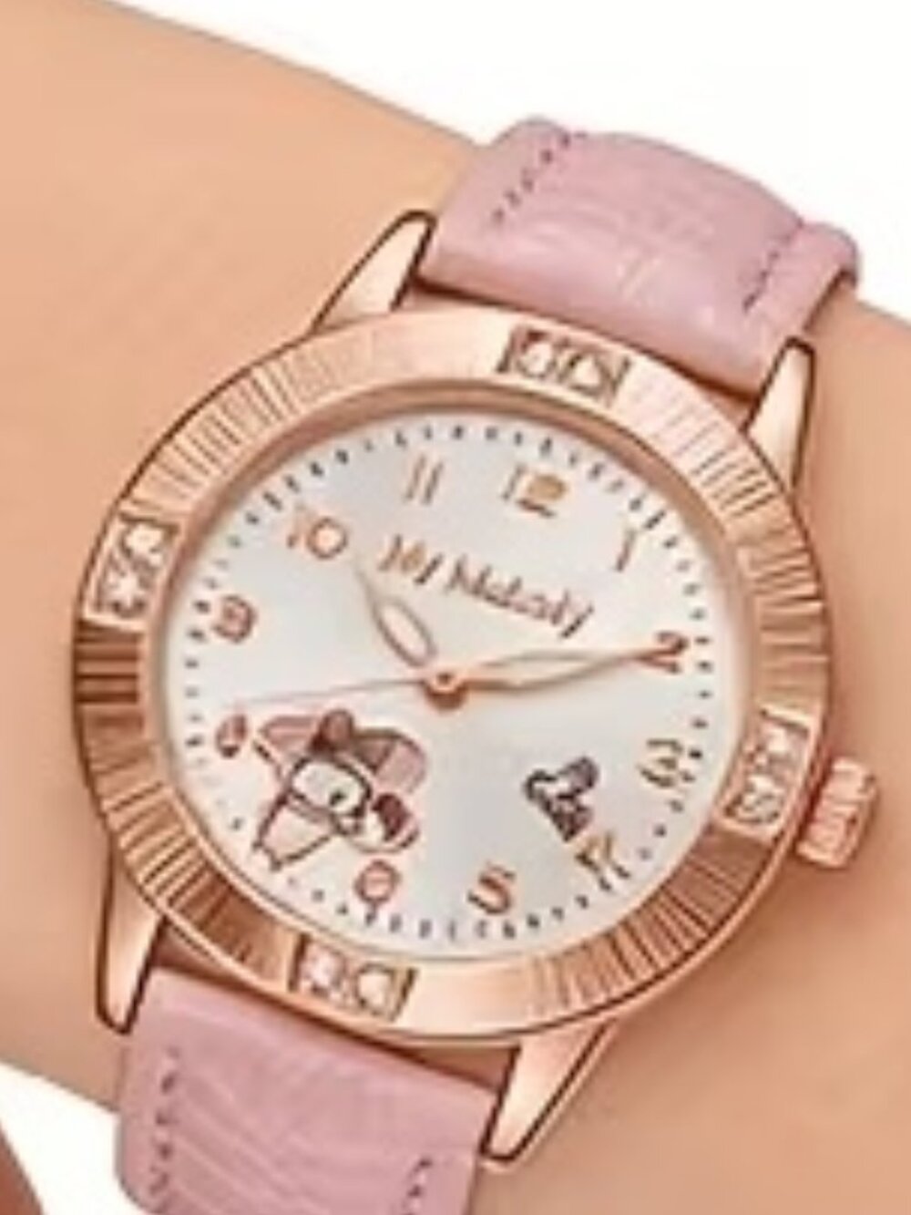 Sanrio Pink Leather Strap Fashion Watch - Rose Gold Dial